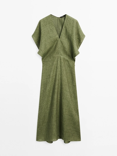 Massimo Dutti Платье-миди из льна с коротким рукавом