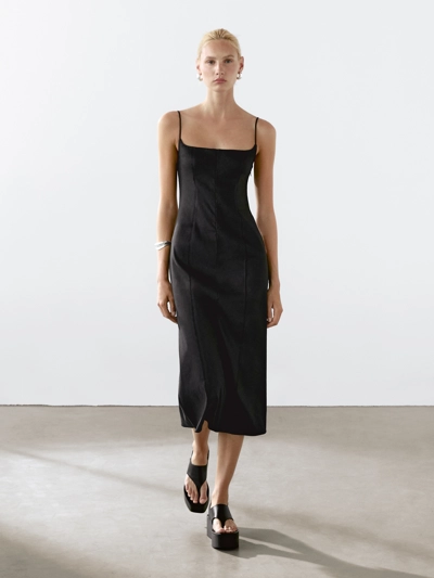 Massimo Dutti Платье миди с лямками и льном купить с доставкой.