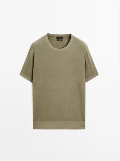 Massimo Dutti Текстурированная вязаная футболка с коротким рукавом