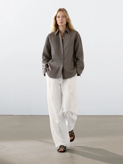 Massimo Dutti Рубашка с легкими выточками 100% льна купить с доставкой.