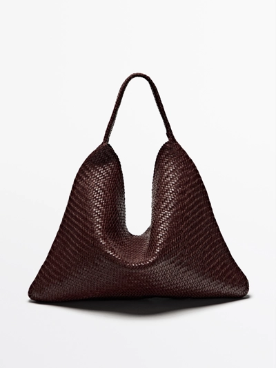 Massimo Dutti Сумка-тоут из плетеной кожи нубука купить с доставкой.