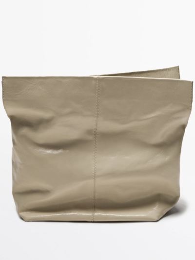 Massimo Dutti Сумка из треснувшей кожи натурального цвета