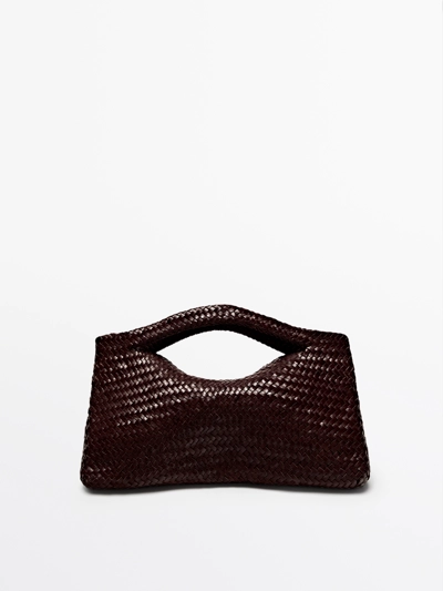 Massimo Dutti Сумка полуматовая кожаная с оплеткой купить с доставкой.
