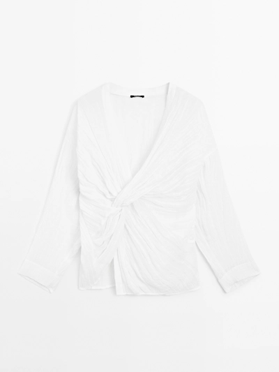 Massimo Dutti Рубашка с текстурой и деталью узла