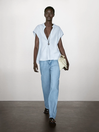 Massimo Dutti Блузка из 100% льна с открытым воротником