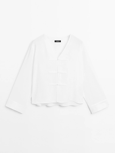 Massimo Dutti Блузка из льняной смеси с линией V-образного выреза