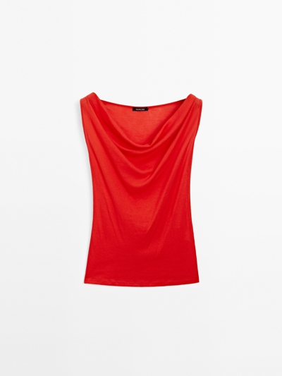 Massimo Dutti Топ из 100% хлопка с драпированным вырезом