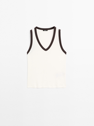 Massimo Dutti Футболка с V-образным вырезом из 100% хлопка