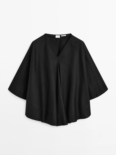 Massimo Dutti Блуза с плавным капюшоном из 100% льна - STUDIO купить с доставкой.