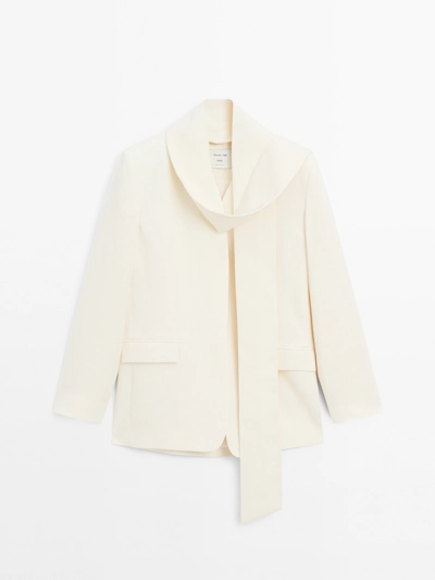 Massimo Dutti 100% льняной укороченный жакет с деталями в виде шарфа - STUDIO