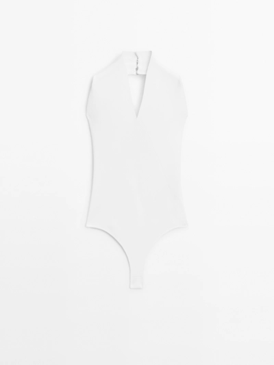 Massimo Dutti Боди с галстуком из трикотажа с V-образным вырезом - STUDIO