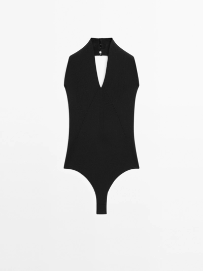 Massimo Dutti Боди с V-образным вырезом и завязками на шее - STUDIO