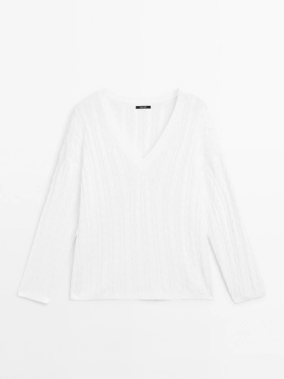 Massimo Dutti Свитер из хлопкового микса с ажурным узором