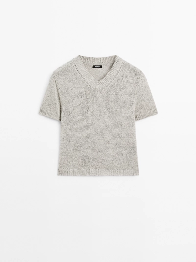 Massimo Dutti Трикотажный свитер с короткими рукавами из смесового хлопка купить с доставкой.