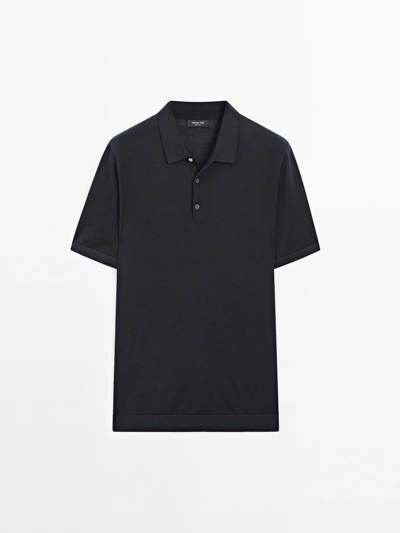 Massimo Dutti Поло из вязаного шерстяного микса с коротким рукавом