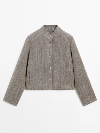 Massimo Dutti Короткая льняная куртка с стойким воротником купить с доставкой.