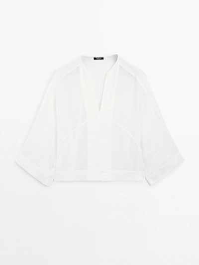 Massimo Dutti Раскатистая блузка из льняной смеси с деталями швов