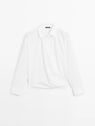 Massimo Dutti Рубашка из 100% хлопка с драпированным асимметричным подолом купить с доставкой.