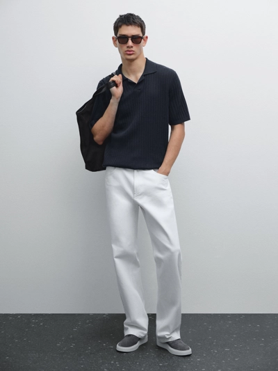 Massimo Dutti Поло с коротким рукавом из ребристой ткани