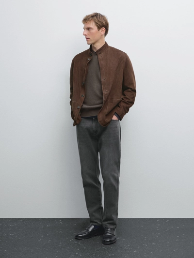 Massimo Dutti Куртка из замши с воротником-стойкой купить с доставкой.