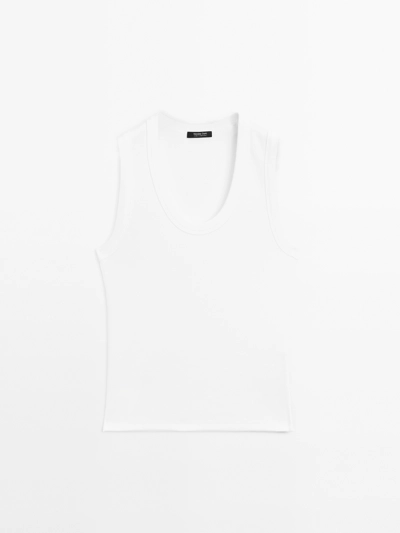 Massimo Dutti Хлопковая футболка с круглым вырезом из смесовой ткани купить с доставкой.