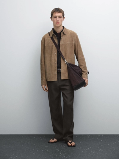 Massimo Dutti Замшевая кожаная рубашка купить с доставкой.