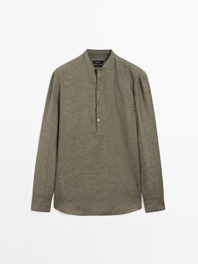 Massimo Dutti Рубашка из льна с отстегивающимся воротником