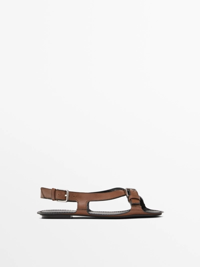 Massimo Dutti Сандалии из гладкой кожи с пряжками купить с доставкой.
