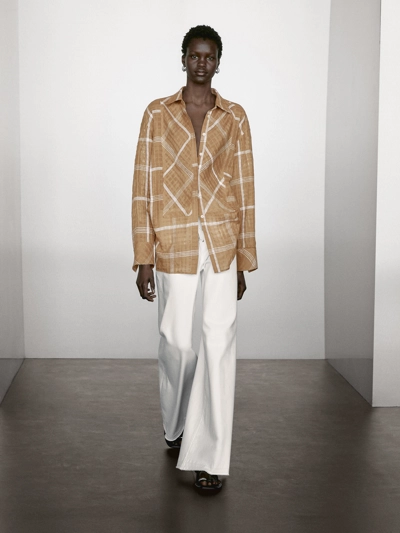 Massimo Dutti Рубашка в клетку из льняно-вискозного шифона