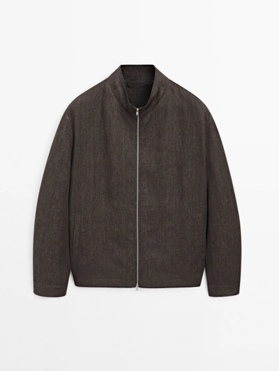 Massimo Dutti Утонченная льняная бомбер-куртка в цветах тотал-лук купить с доставкой.