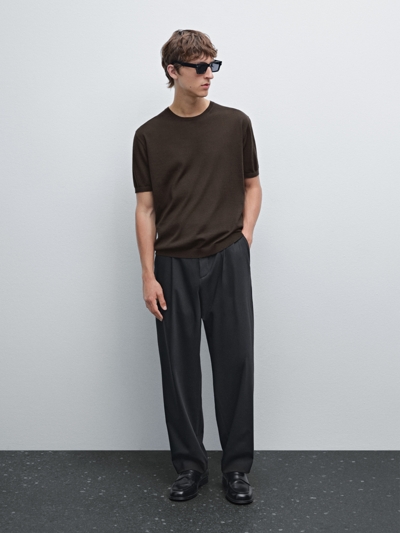 Massimo Dutti Трикотажная футболка с короткими рукавами из шерстяно-микрофиброного трикотажа