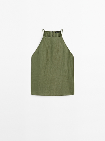 Massimo Dutti Топ с открытыми плечами из льняной смеси купить с доставкой.