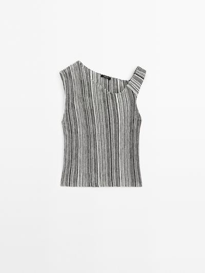 Massimo Dutti Трикотажный топ с полосатыми деталями купить с доставкой.