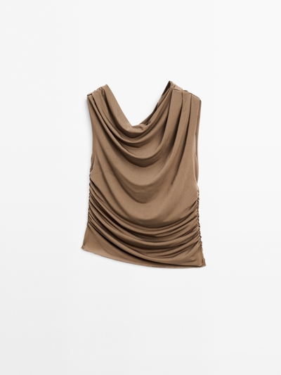 Massimo Dutti Топ с асимметричным вырезом и драпировкой купить с доставкой.
