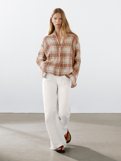 Massimo Dutti Рубашка в клетку с застежкой на стойке купить с доставкой.