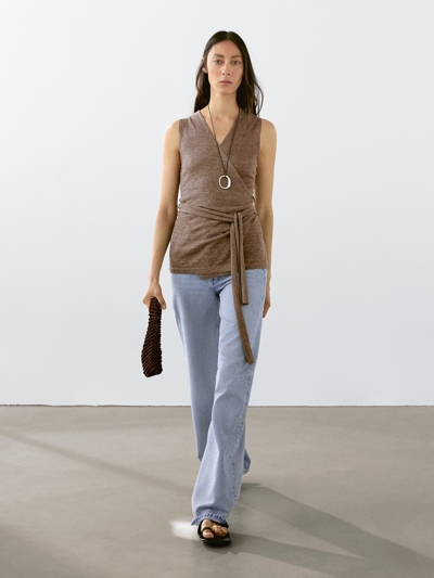 Massimo Dutti Топ из смесового льна с переплетением купить с доставкой.