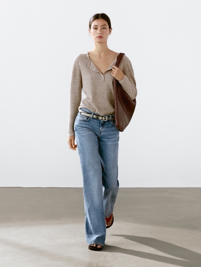 Massimo Dutti Свитер хенли из смесового льна купить с доставкой.