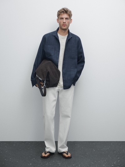 Massimo Dutti Рубашка из 100% льна с рельефными складками купить с доставкой.