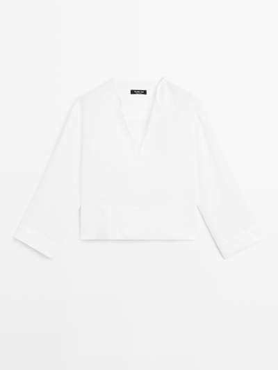 Massimo Dutti Рубашка с отложным воротником 100% льна купить с доставкой.