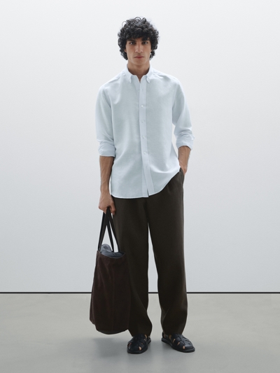 Massimo Dutti Рубашка с льном REGULAR FIT купить с доставкой.