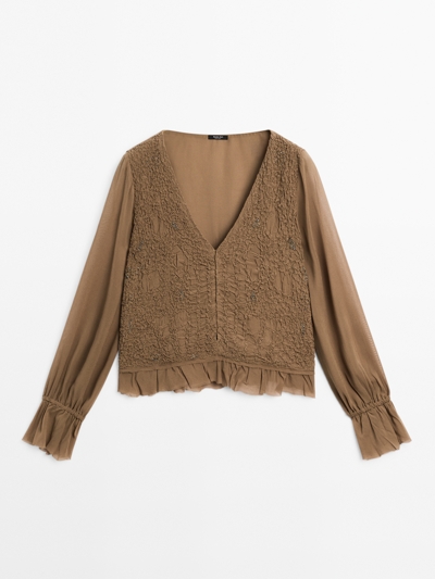 Massimo Dutti Рубашка с текстурой и оборками купить с доставкой.