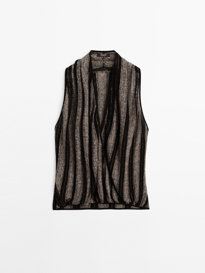 Massimo Dutti Топ с переплетающимся галстуком из льняной смеси купить с доставкой.