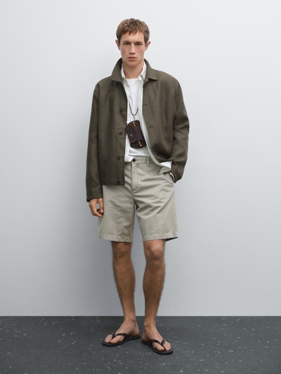 Massimo Dutti Легкие бермуды из льняно-хлопковой смеси купить с доставкой.