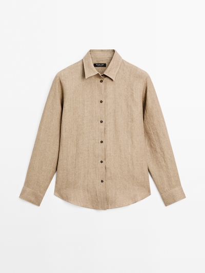 Massimo Dutti Рубашка из 100% льна в стиле шамбре купить с доставкой.
