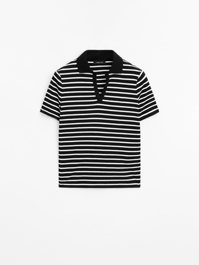 Massimo Dutti Поло-футболка из полосатого хлопкового микса