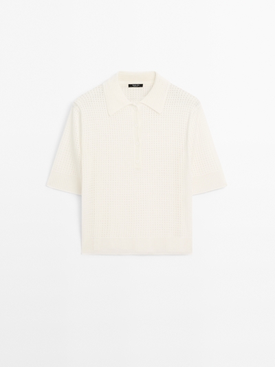 Massimo Dutti Свитер с поло-воротником и ажурной вязкой