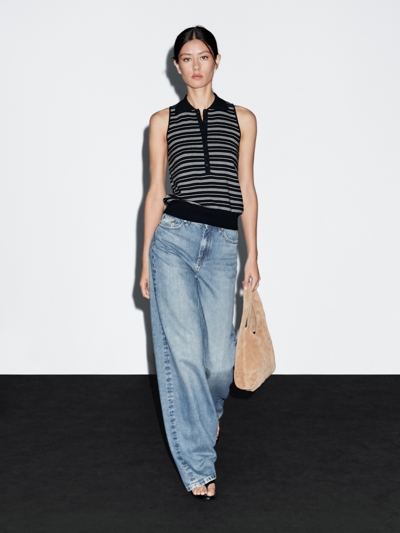 Massimo Dutti Поло с деталями полосок из 100% хлопка