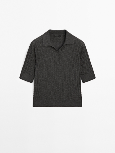 Massimo Dutti Поло с плетеным вязаным воротником из шерсти