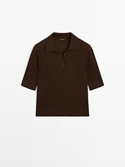Massimo Dutti Плетеная вязаная поло-рубашка из шерсти купить с доставкой.