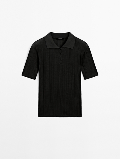 Massimo Dutti Поло-футболка из 100% хлопка с ребристыми деталями купить с доставкой.